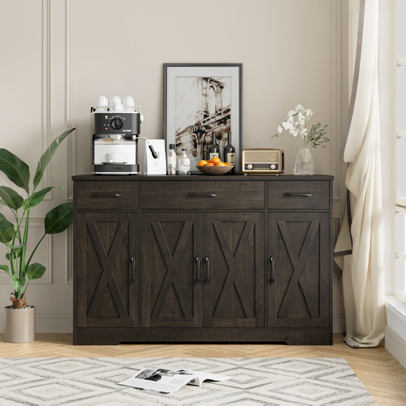 Adra 55.1 Sideboard with 3 Drawers Adjustable Shelves Gracie Oaks Color Dark Brown
